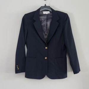 Jones New York Women's Wool Blazer Navy with Gold Buttons Size 12 Preppy Classic